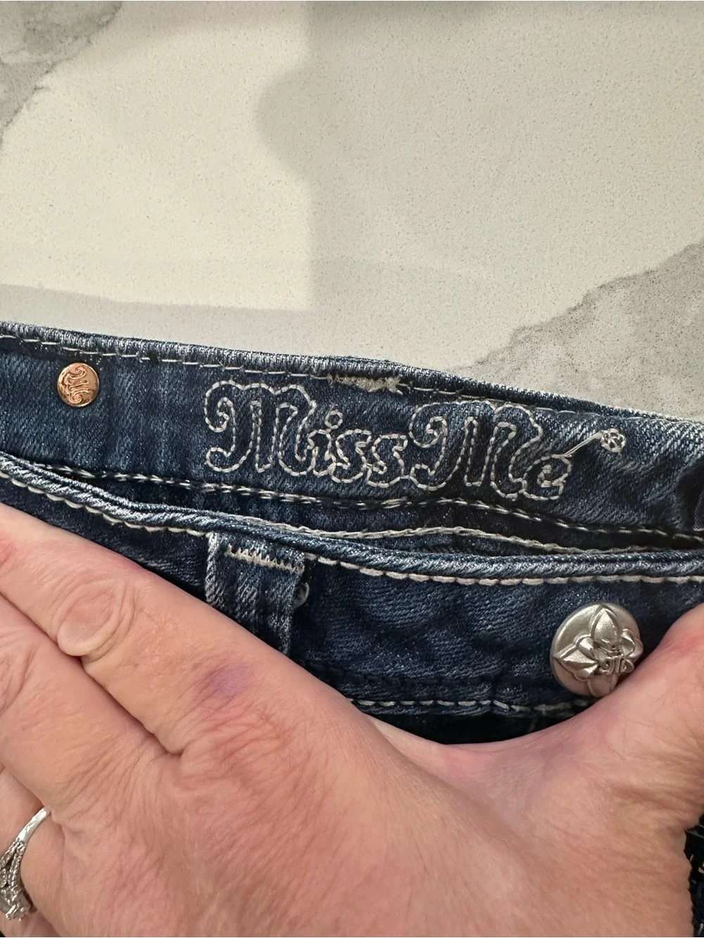 Miss Me Distressed Dark Blue Denim Bermuda Shorts